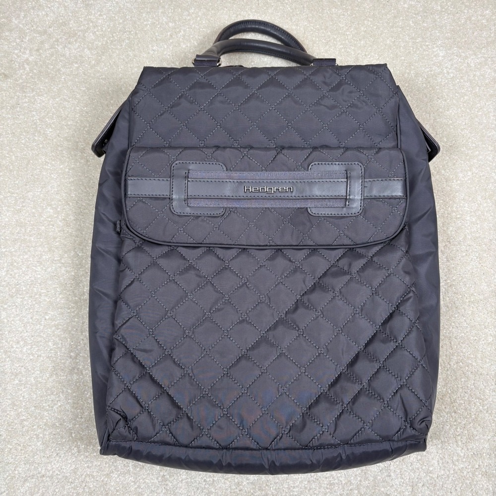 Hedgren Kayla Backpack Diamond Quilted Nylon Gray Laptop Bag see description